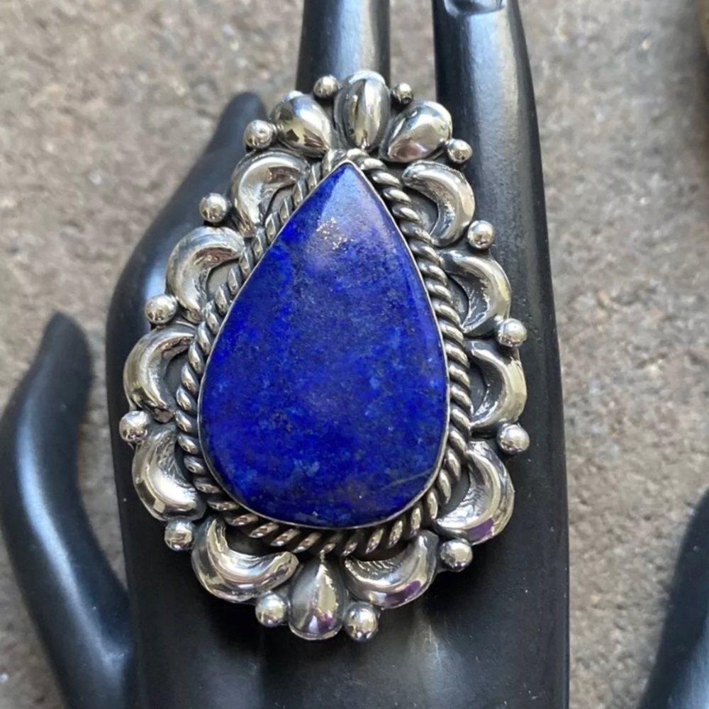Nativeamerican Sterlingsilver Lapis Adjustablering - image 5